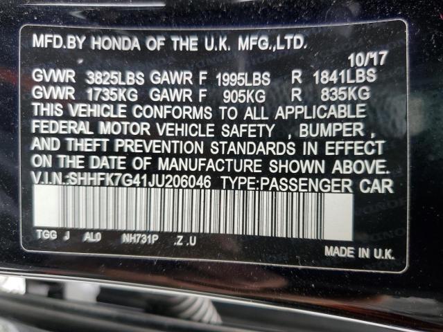 SHHFK7G41JU206046 - 2018 HONDA CIVIC SPORT 黑色 照片 12