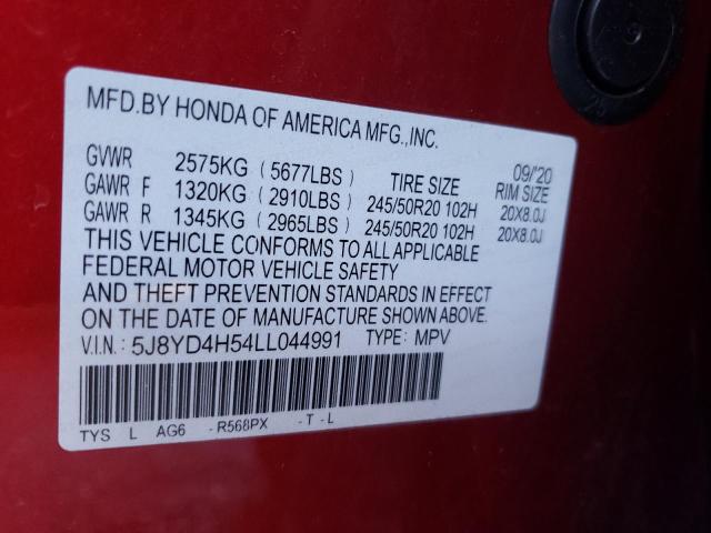 5J8YD4H54LL044991 - 2020 ACURA MDX TECHNOLOGY 红色 照片 12