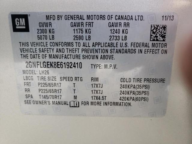 2GNFLGEK8E6192410 - 2014 CHEVROLET EQUINOX LT BEIGE photo 14