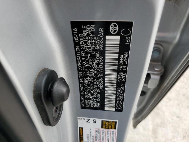 JTDKARFU4G3023729 - 2016 TOYOTA PRIUS SILVER photo 12