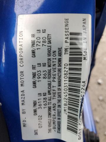 JM1BJ245031108270 - 2003 MAZDA PROTEGE PR5 蓝色 照片 12