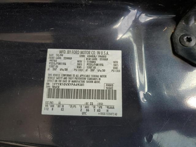 1FTYR10VXYPA49381 - 2000 FORD RANGER BLUE photo 12