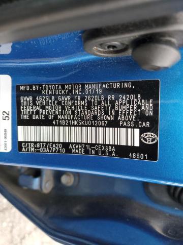 4T1B21HK5KU012067 - 2019 TOYOTA CAMRY HYBRID BLUE photo 13