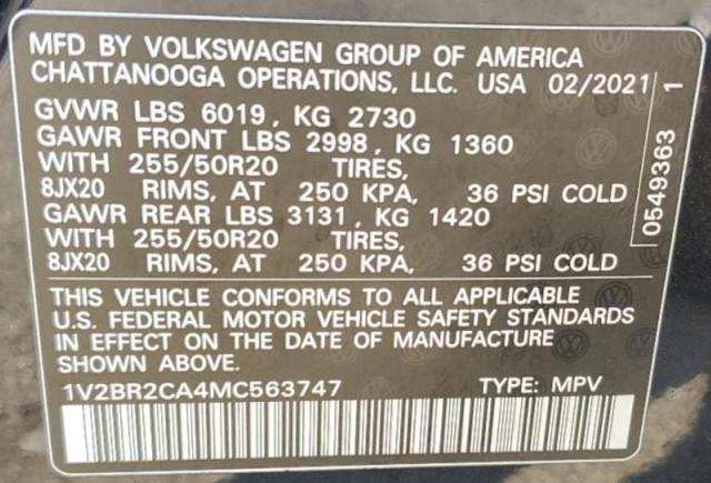 1V2BR2CA4MC563747 - 2021 VOLKSWAGEN ATLAS SEL BLACK photo 12