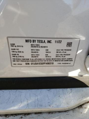 5YJSA1E55PF498319 - 2023 TESLA MODEL S Սպիտակ լուսանկար 12