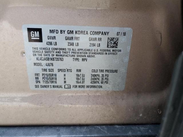 KL4CJASB1KB720763 - 2019 BUICK ENCORE PREFERRED TAN photo 12