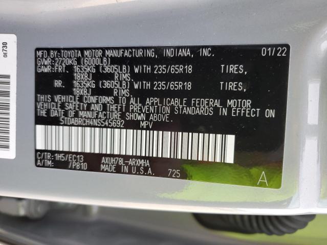 5TDABRCH4NS545692 - 2022 TOYOTA HIGHLANDER HYBRID XLE GRAY photo 14