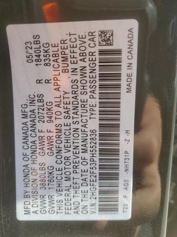 2HGFE2F53PH552836 - 2023 HONDA CIVIC SPORT BLACK photo 12