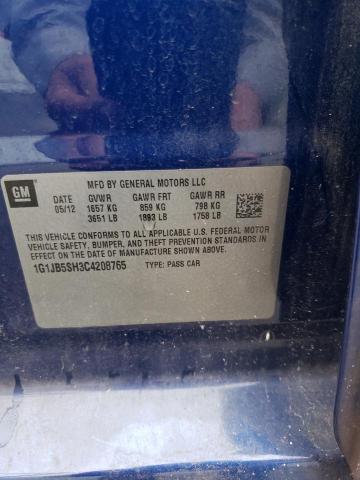 1G1JB5SH3C4208765 - 2012 CHEVROLET SONIC LS BLUE photo 12