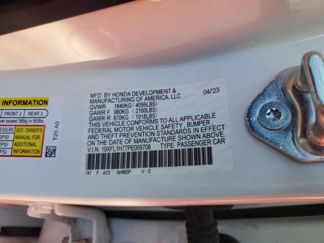 19XFL1H77PE009708 - 2023 HONDA CIVIC EXL თეთრი ფოტო 12