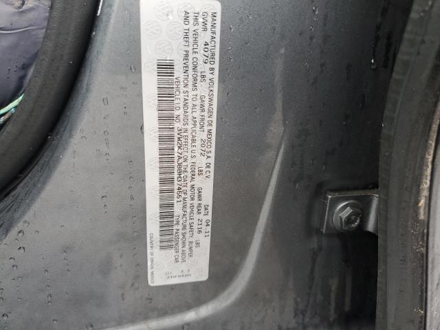 3VW2K7AJ8BM374551 - 2011 VOLKSWAGEN JETTA BASE Grau Foto 12