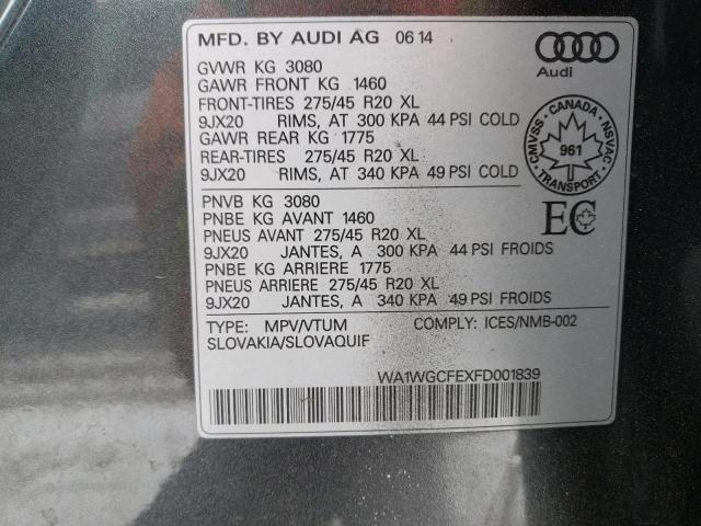 WA1WGCFEXFD001839 - 2015 AUDI Q7 PRESTIGE GRAY photo 13