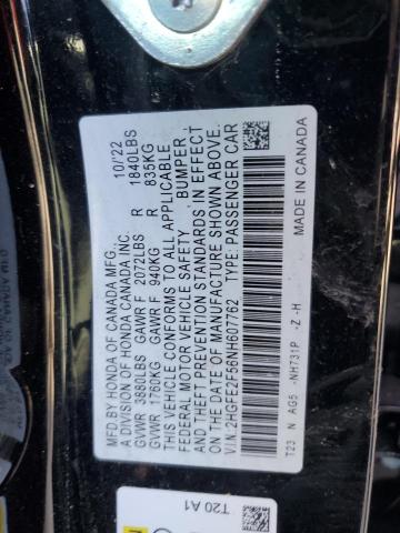 2HGFE2F56NH607762 - 2022 HONDA CIVIC SPORT Қара фото 12