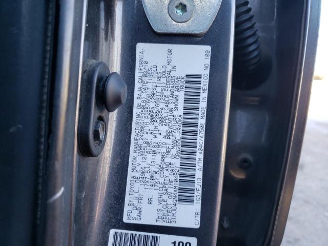 3TMJU4GN4AM104927 - 2010 TOYOTA TACOMA DOUBLE CAB PRERUNNER GRAY photo 12