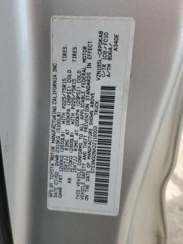 5TESN92NX2Z118003 - 2002 TOYOTA TACOMA XTRACAB PRERUNNER ვერცხლისფერი ფოტო 12