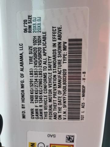 5FNYF7H50LB003920 - 2020 HONDA PASSPORT EXL Ağ foto 13