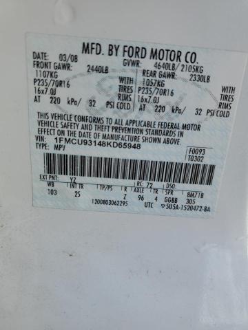 1FMCU93148KD65948 - 2008 FORD ESCAPE XLT WHITE photo 13