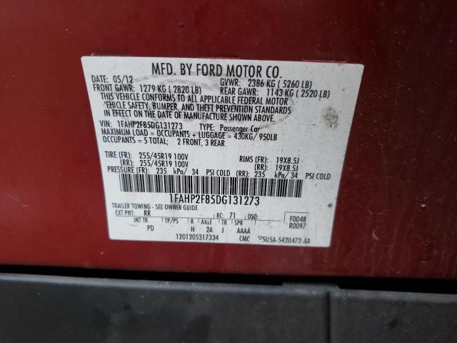 1FAHP2F85DG131273 - 2013 FORD TAURUS LIMITED RED photo 12