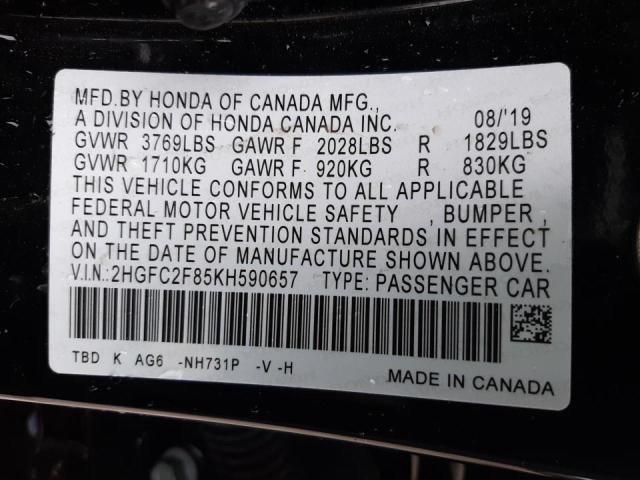2HGFC2F85KH590657 - 2019 HONDA CIVIC SPOR BLACK photo 12