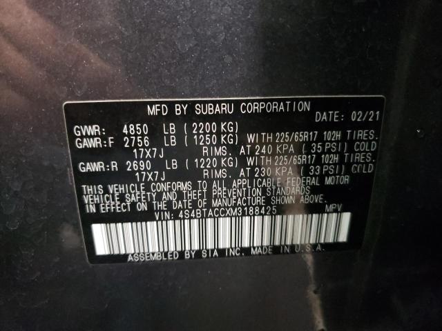 4S4BTACCXM3188425 - 2021 SUBARU OUTBACK PREMIUM GRAY photo 12