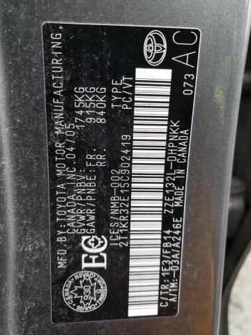 2T1KR32E15C902419 - 2005 TOYOTA COROLLA MA XR GRAY photo 12
