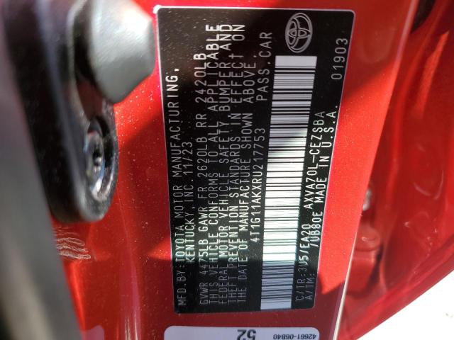 4T1G11AKXRU217753 - 2024 TOYOTA CAMRY SE NIGHT SHADE RED photo 13