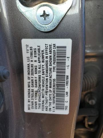 19XFB2F86CE393155 - 2012 HONDA CIVIC EX GRAY photo 12