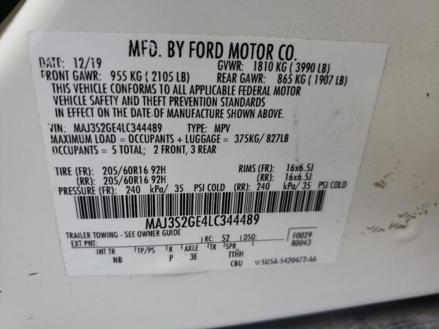 MAJ3S2GE4LC344489 - 2020 FORD ECOSPORT SE WHITE photo 13