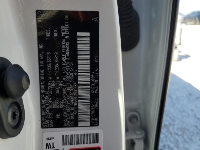 5TDGZRAH5LS501982 - 2020 TOYOTA HIGHLANDER XLE 白色 照片 13