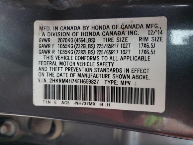 2HKRM4H74EH659827 - 2014 HONDA CR-V EXL GRAY photo 14