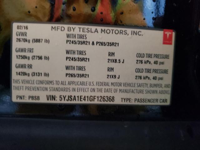 5YJSA1E41GF126368 - 2016 TESLA MODEL S Սև լուսանկար 12