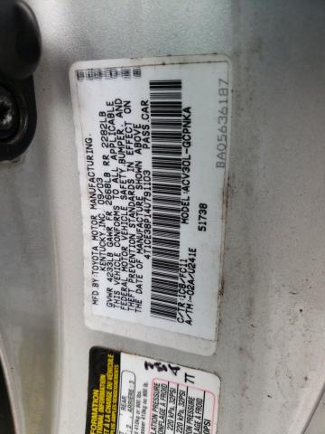 4T1CE38P14U791103 - 2004 TOYOTA CAMRY SOLA SE SILVER photo 12