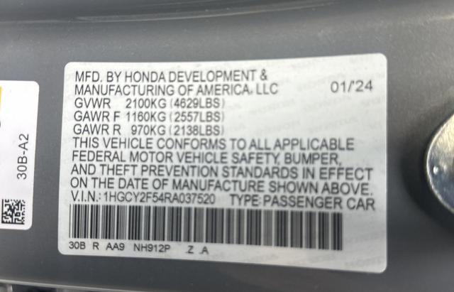 1HGCY2F54RA037520 - 2024 HONDA ACCORD HYBRID SPORT GRAY photo 10