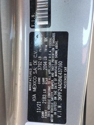 3KPF24AD8NE437160 - 2022 KIA FORTE FE GRAY photo 13