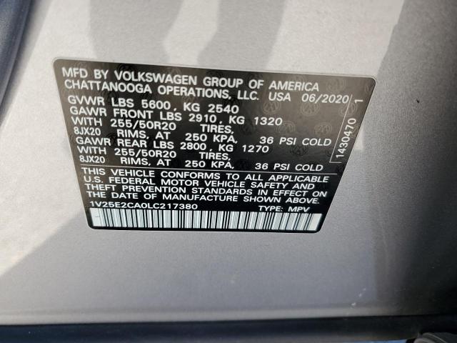 1V25E2CA0LC217380 - 2020 VOLKSWAGEN ATLAS CROS SE ნაცრისფერი ფოტო 13