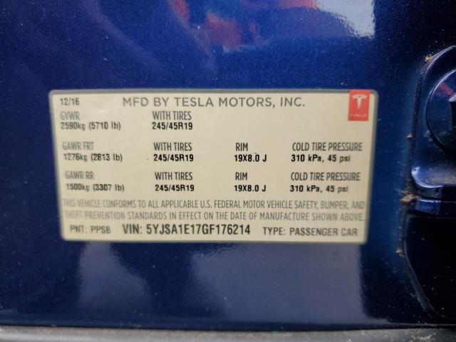 5YJSA1E17GF176214 - 2016 TESLA MODEL S BLUE photo 14