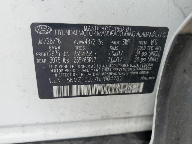 5NMZT3LB7HH004782 - 2017 HYUNDAI SANTA FE S WHITE photo 13