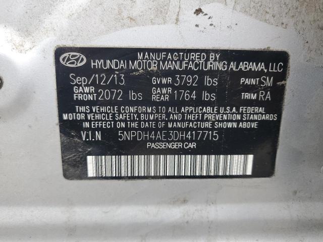 5NPDH4AE3DH417715 - 2013 HYUNDAI ELANTRA GLS SILVER photo 12