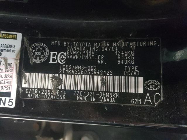 2T1KR32E85C842123 - 2005 TOYOTA COROLLA MA XR BLACK photo 13