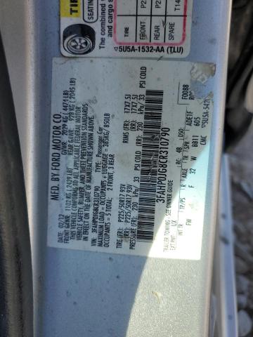 3FAHP0JG8CR310790 - 2012 FORD FUSION SEL SILVER photo 12