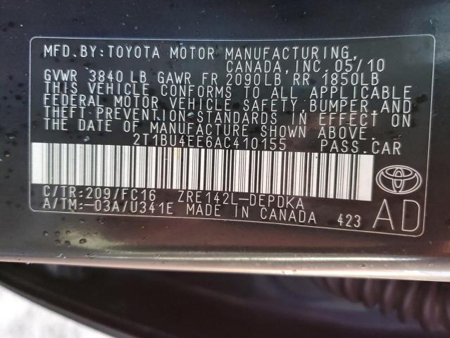 2T1BU4EE6AC410155 - 2010 TOYOTA COROLLA BASE BLACK photo 13