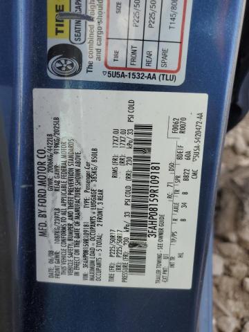 3FAHP08159R109181 - 2009 FORD FUSION SEL BLUE photo 12