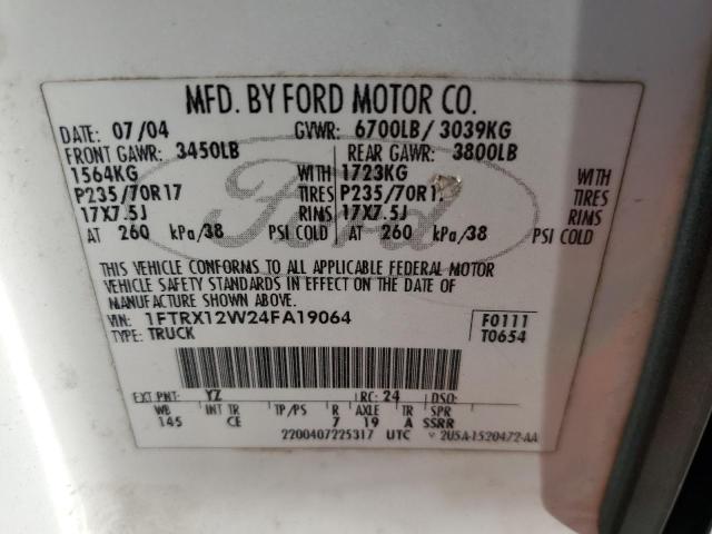 1FTRX12W24FA19064 - 2004 FORD F150 WHITE photo 13