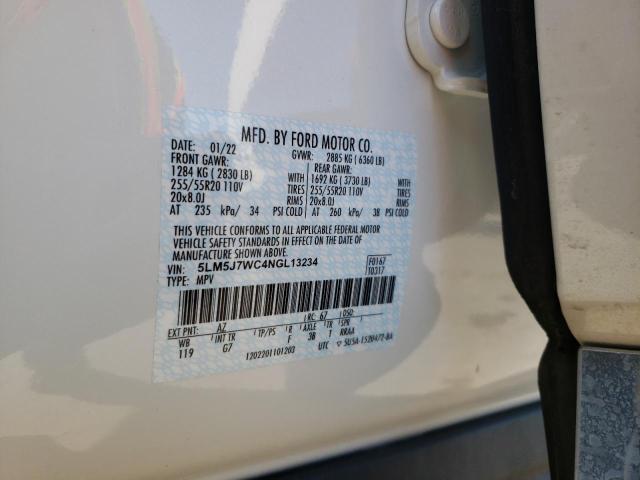 5LM5J7WC4NGL13234 - 2022 LINCOLN AVIATOR RESERVE WHITE photo 13