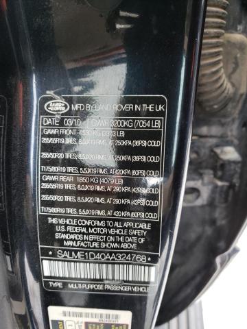 SALME1D40AA324768 - 2010 LAND ROVER RANGE ROVE HSE BLUE photo 13