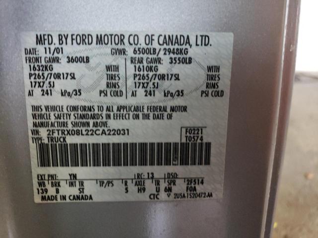 2FTRX08L22CA22031 - 2002 FORD F150 SILVER photo 12