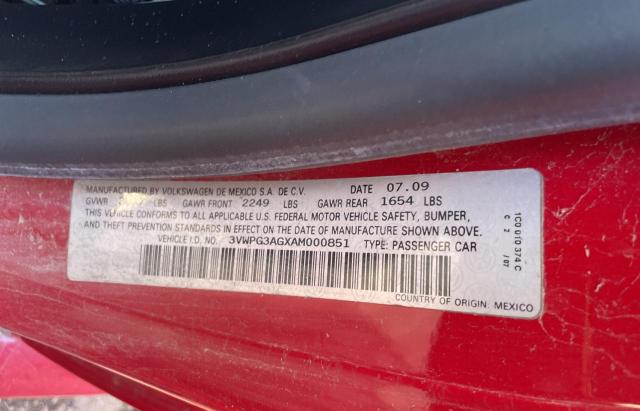 3VWPG3AGXAM000851 - 2010 VOLKSWAGEN NEW BEETLE RED photo 10