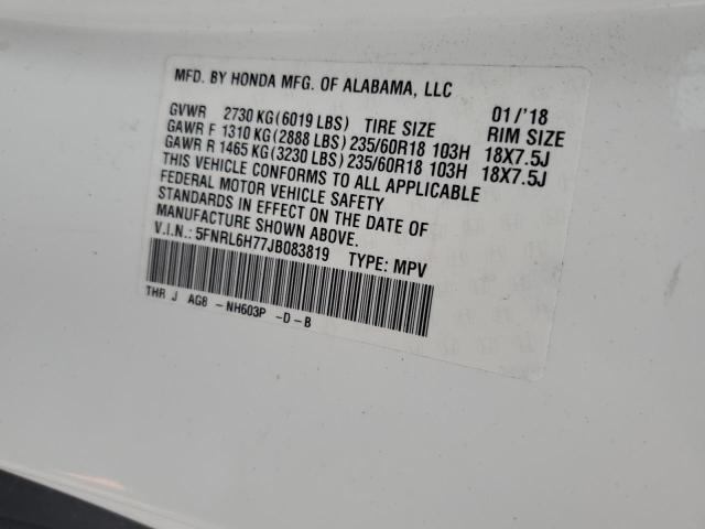 5FNRL6H77JB083819 - 2018 HONDA ODYSSEY EXL WHITE photo 14