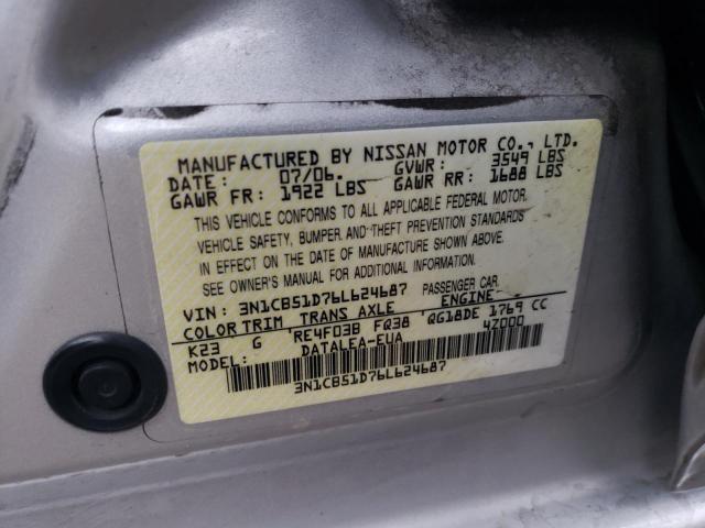 3N1CB51D76L624687 - 2006 NISSAN SENTRA 1.8 SILVER photo 12