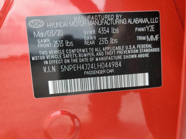 5NPEH4J24LH044984 - 2020 HYUNDAI SONATA LIMITED RED photo 12